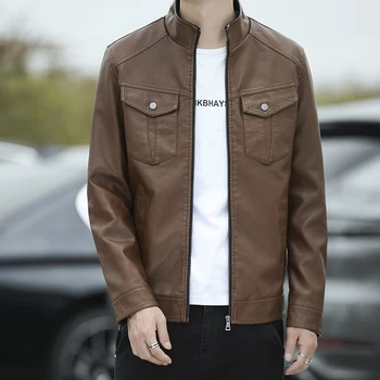 Новые мужские кожаные куртки, ветрозащитная тонкая весенне-осенняя кожаная мотоциклетная красивая короткая куртка, пальто в Корейском модном стиле