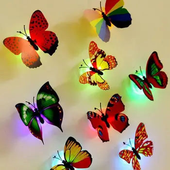 Ночные огни с бабочками, Наклеиваемые Красочные Светящиеся 3D лампы-бабочки, наклейки на стены, украшение дома, Наклейка на стену в гостиной