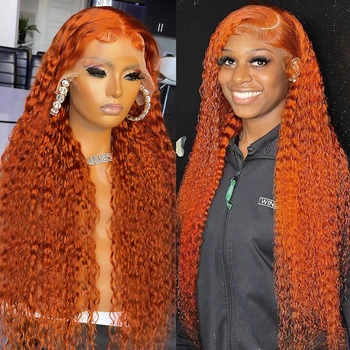 Оранжевый Имбирный 13x4 кудрявый парик из человеческих волос на кружеве бразильского цвета Remy 13x6 HD, свободный парик с глубокими волнами на кружеве для женщин