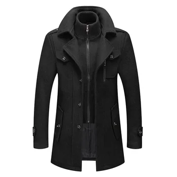 Осенне-зимнее мужское шерстяное пальто в деловом стиле, модное шерстяное пальто с двойным воротником, морозостойкое мужское