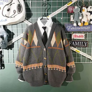 Осенне-зимний утолщенный кардиган в стиле ретро с V-образным вырезом, мужские повседневные свободные свитера с длинными рукавами, рубашка, галстук, костюм, мужская одежда