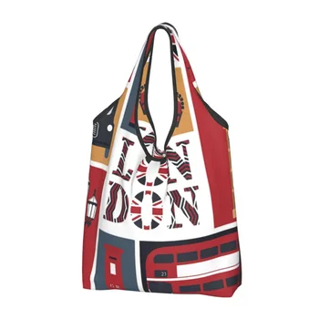 Переработка винтажного Лондонского красного автобуса, телефонной будки, сумки для покупок, женская сумка-тоут, портативные сумки для покупок в британском стиле