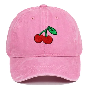 Повседневная бейсболка Snapback с вышивкой вишни, винтажная выстиранная однотонная простая шляпа для папы, солнцезащитные шляпы Унисекс для женщин и мужчин