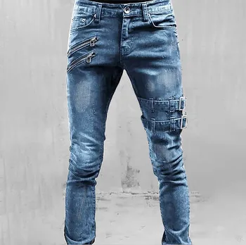 Повседневные мужские джинсы средней посадки, рваные брюки, узкие прямые мужские брюки, джинсовые брюки для мужчин