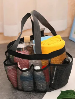 Портативная сетчатая пляжная сумка, сумка для макияжа, хранения в путешествиях, сумка для стирки, сетка, портативная сумка для плавания, множество карманов, пляжная сумка