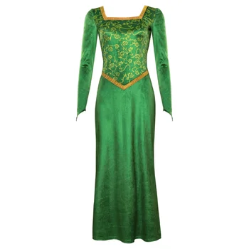 Принцесса Фиона Косплей костюм Платье Наряд Женское Мультяшное Зеленое Длинное платье с квадратным воротником для дам на Хэллоуин Ролевая игра