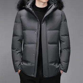 Пуховик, мужские короткие зимние куртки, теплые легкие пальто из белого гусиного пуха, мужская пуховая парка, Уличная одежда, пальто с подкладкой