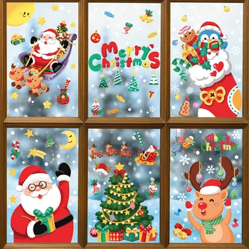 Рождественские наклейки на окна, Рождественские наклейки на стены, наклейки на стены в детской комнате, Веселые Рождественские украшения для дома, Новогодние наклейки