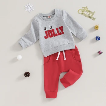 Рождественский наряд для маленьких девочек и мальчиков для новорожденных, комплект рождественской толстовки и штанов из 2 предметов, осенне-зимняя одежда для Рождества