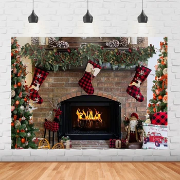 Рождественский фон для камина, старая кирпичная стена, рождественские подарки, реквизит для украшения красных носков, фон для фото с портретом ребенка