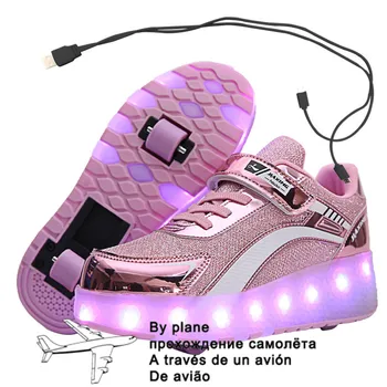 Роликовые кроссовки для детей, мальчиков, Размер 29-40, обувь со светодиодной подсветкой, двойные колеса, USB-зарядка, обувь для катания на коньках для детей, мальчиков и девочек