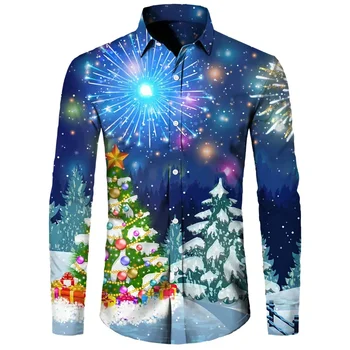Рубашка Топы Санта Лось Снеговик Блестящая Мужская Рубашка Модный Новый Стиль Дизайнерский Дизайн С Длинным Рукавом И Лацканами Мужские Топы Плюс Размер 2023
