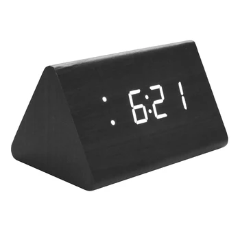 Светодиодный цифровой будильник с функцией будильника температуры и даты, электронный деревянный будильник с голосовой активацией для домашнего декора
