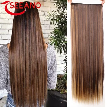 Синтетическое Наращивание прямых волос SEEANO длиной 20-40 Дюймов, 5 зажимов, Черный, Блондинистый, коричневый, Высокотемпературный Поддельный Шиньон