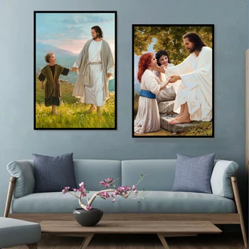 Скандинавский Плакат Иисус И Дева Мария Библейские Сюжетные Принты В Гостиной Чистые Священные Настенные Панно