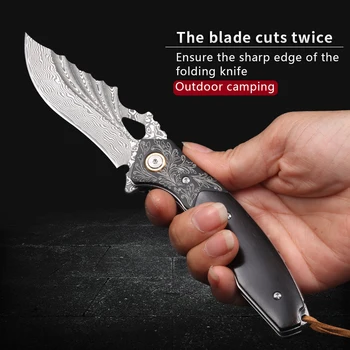 Складной нож из дамасской стали, бытовой походный нож для выживания в полевых условиях с открытым лезвием, острый нож, портативный нож для самообороны, домашний нож для самообороны