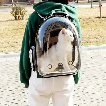 Сумка Для переноски домашних кошек и собак Space Capsule Backpack Cage с двойным плечом, Прозрачная, Дышащая, Водонепроницаемая, Портативная