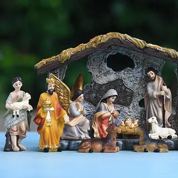 Украшение сцены Рождества Иисуса Набор Статуэток из смолы Домашняя Спальня Офис Украшение сцены Рождества Иисуса в помещении