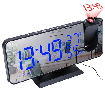 Цифровые Проекторные часы Светодиодные Электронные Настольные часы USB-будильник FM-радио Проектор времени Прикроватное зеркало в спальне Часы с отключением звука