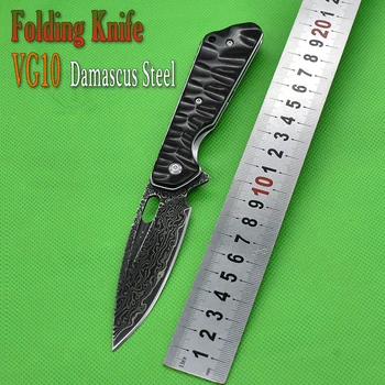 Эбонитовая Ручка Тактический Военный Складной Клинок Для Самообороны Для Женщин Карманный VG10 Дамасский Нож EDC Инструмент Открытый Охотничий Нож