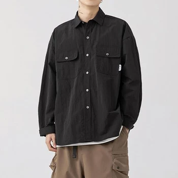Японская мужская одежда с винтажными металлическими пуговицами, винтажные рабочие рубашки, весна-осень, свободные повседневные Модные рубашки с карманами, верхняя одежда